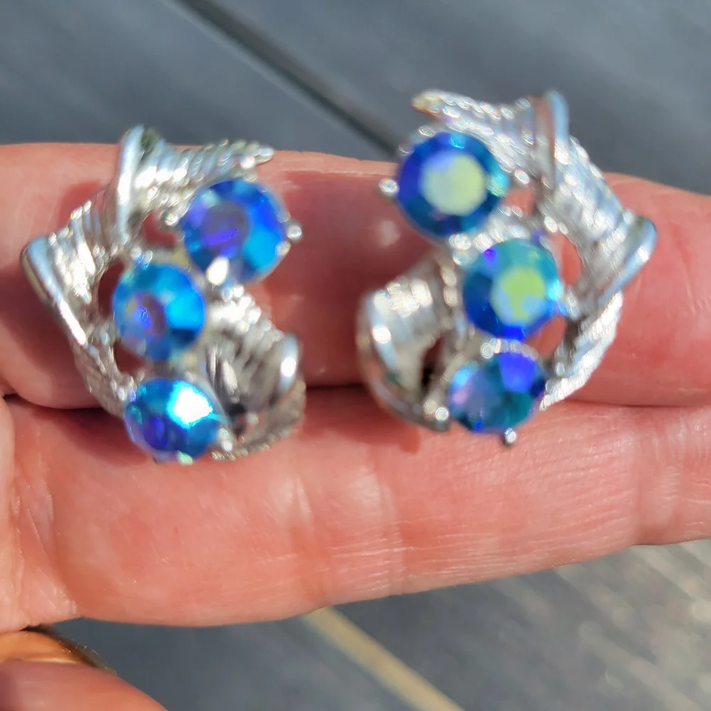 Contemporary Clip-On Earrings ~ 4pr ~ Rhinestones ~ Craft ~ Re-purpose ~ Upcycle